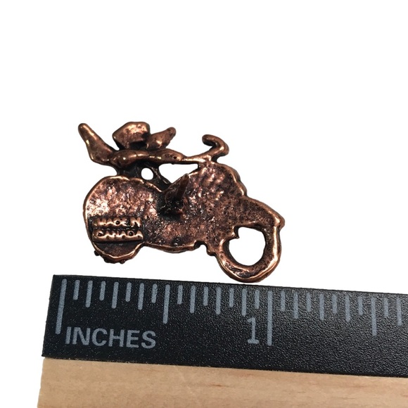 Vintage Copper Coloured Metal Angel On Motorcycle Pin - Picture 4 of 6